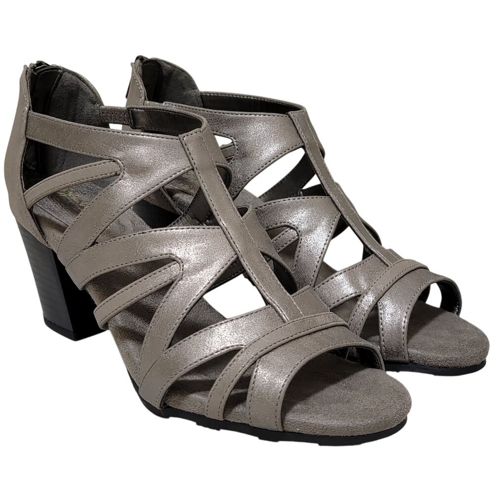 Easy Street Women Amaze Caged Strappy Sandals Size US 8.5M Pewter Metallic